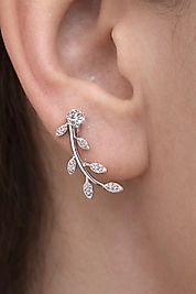 Zirkon Taşlı Yaprak Tasarım Zarif Küpe