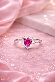 Kalbimin Işıltısı – Kırmızı Kalp Gümüş Yüzük