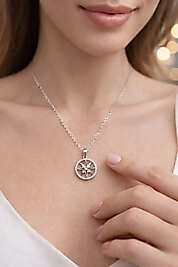 Çiftli Kutup Yıldızı Kolye – 925 Ayar Gümüş Işıltılı Pusula Tasarım