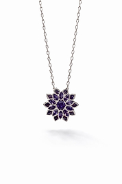 925 Ayar Gümüş Mor Taşlı Lotus Çiçeği Kolye