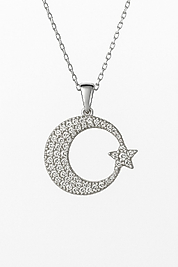 Zirkon Taşlı Ay Yıldız Kolye – 925 Ayar Gümüş Işıltı