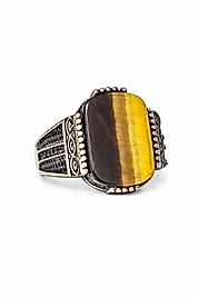 Kaplan Gözü Taşlı 925 Ayar Gümüş Erkek Yüzük