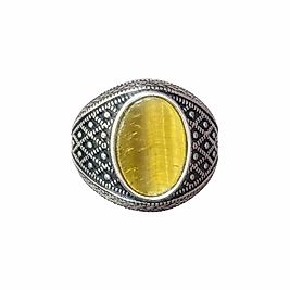 Kaplan Gözü Taşlı 925 Ayar Gümüş Erkek Yüzük