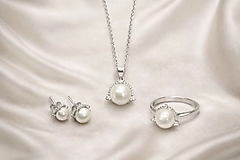 925 Ayar Gümüş İnci Takı Seti Kolye Küpe Yüzük Zarif Hediye Seti