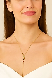 Altın Zincirli Renkli Taşlı Uzun Kolye