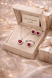 Kalbimin Işıltısı – Kırmızı Kalp Gümüş Takı Seti