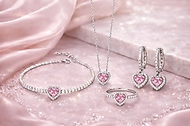 Kalbimin Işıltısı – Pembe Kalp Gümüş Set