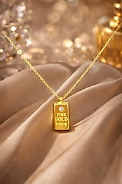 925 Ayar Gümüş Külçe Kolye – Gold Görünümlü Minimal Şık Kolye